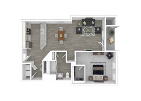 Floor plan for 1 bed, 1 bath, 939 sqft